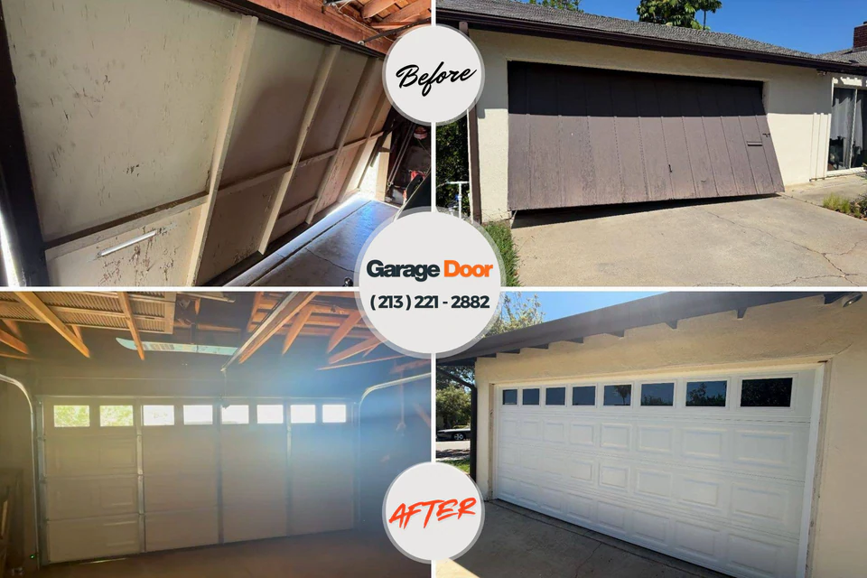 Before and after: garage door repair Lake Mills, WI